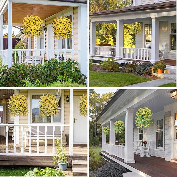 6-Pack Outdoor Faux Plants, 69-Flowered Large Morning Glory, Uv-Resistant Artificial Morning Glory,Perfect for Outdoor Decoration in All Seasons Such as Porches and Gardens (Yellow)