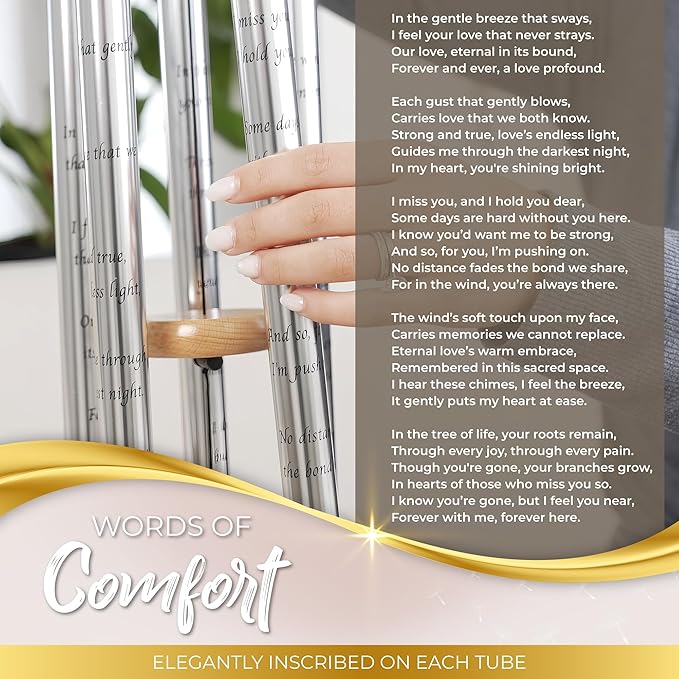 Tree of Life Memorial Wind Chimes for Loss of Loved One - Beautifully Packaged Memory Tree Windchimes in Memory of a Loved One - Sympathy Wind Chimes with Sympathy Card & Floral Keepsake (32" Size)