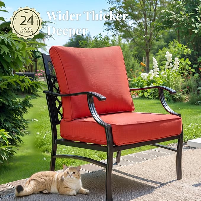 Patio Furniture Set 6 pcs, Outdoor Patio Furniture, 1 X 3-Seat Sofa, 2 X Single Chairs, 2 X Rocker Chairs, 1 X Coffee Table and 5.75" Extra Thick Cushion, Patio Conversation Set,Red