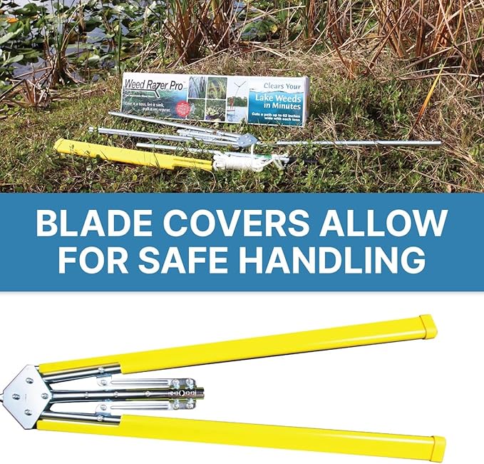 Jenlis Weed Razer Pro, Lake Weed Cutter, Large Pond Aquatic Plant Cutting Tool, Sharp Razor Blades Shear Cattail, Reed, Lilly & Chara Algae, Adjustable 30"-62” Inch Cut Width, 25' Foot Throw Rope
