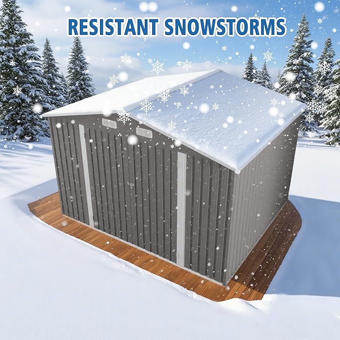 10x8 FT Outdoor Storage Shed with Window, Metal Sheds & Outdoor Storage with Lockable Door and 4 Vents, Outside Storage Shed Waterproof for Backyard, Garden, Patio, Gray