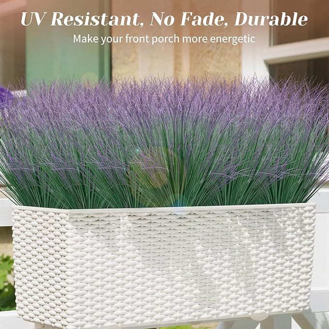 40 Bundles Fake Grass Plants Artificial Plants Outdoor Faux Plants Tall Shrubs Wheat Grass Greenery Stems UV Resistant Onion Grss for Outside Planters Indoor Room Vase Home Decor（Green Purple Tail）