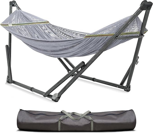 Tranquillo Uniki Hammock, Instant 30s Foldable Hammock Stand, 550 lbs Capacity Portable Hammock, 3-Year Warranty Sturdy Stand, Revolutionary Design No Screws Needed, Premium Carry Bag Included, Grey