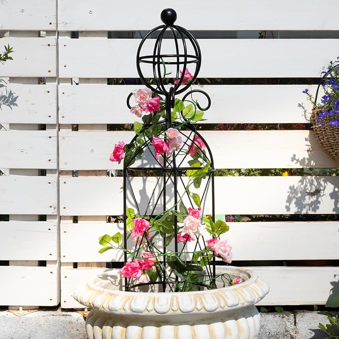 Garden Obelisk Trellis for Climbing Plants - 27.1" x 7.8" -Durable Metal Design, Rust-Proof, Ideal for Indoor & Outdoor Use, Perfect for Roses, Topiaries, and Garden Decor