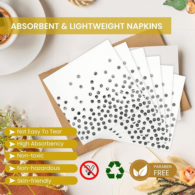 75PCS Paper Plates and Napkins Set - White and Sliver Dot Disposable Party Dinnerware Includes Paper Plates, Napkins, Forks Decorations for Graduations, Birthdays and Weddings, Serves 25