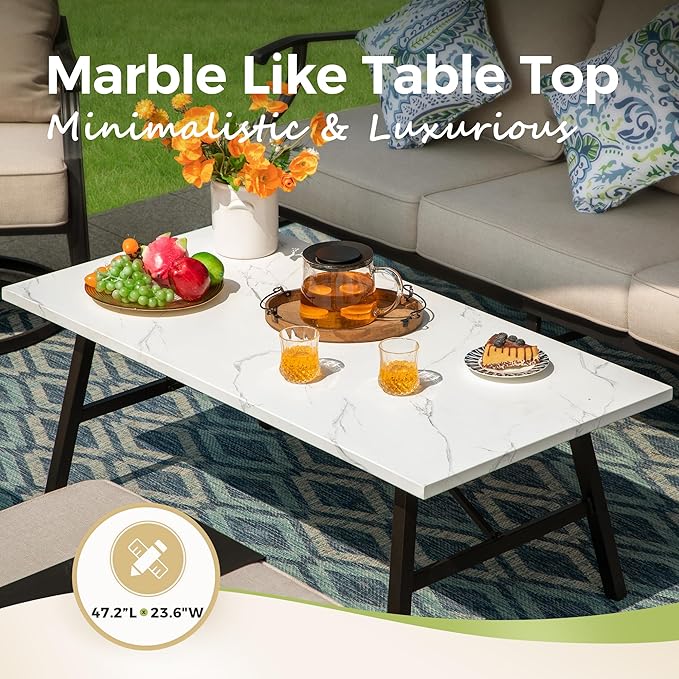 Patio Furniture Set 4 pcs, Outdoor Patio Furniture, 3-Seat Sofa, 2 Rocking Chairs, Metal Coffee Table and 5.75" Extra Thick Cushion, Patio Conversation Set for Garden Backyard Deck,Beige