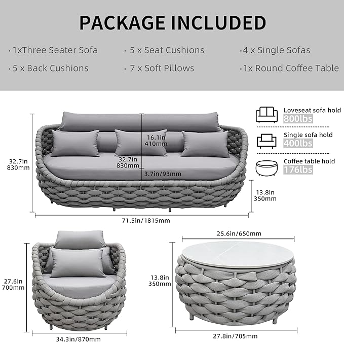 6-Piece Aluminum Patio Furniture Set, Modern Outdoor Conversation Set Sectional Sofa with Water Repellent Thick Cushions and Coffee Table for Balcony, Garden
