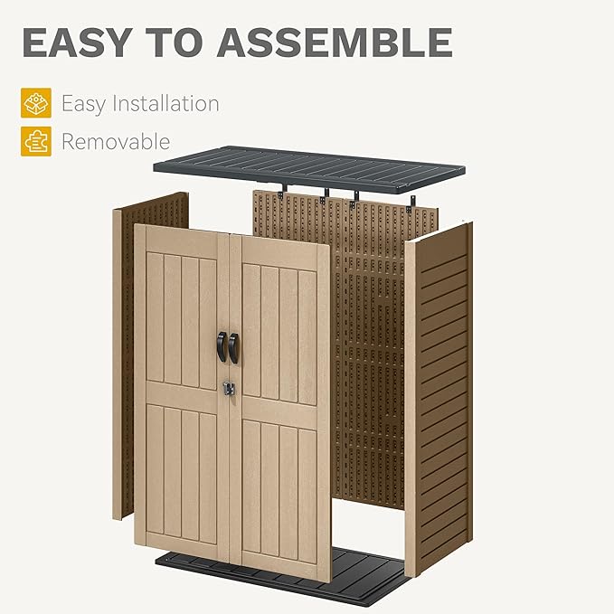 DWVO 59 Cu. Ft. Vertical Storage Shed, Weatherproof Outdoor Tall Cabinet with Double-Wall Panels and Floor, Lockable Resin Shed for Garden, Garage, Patio,Brown (Shelves Not Included)