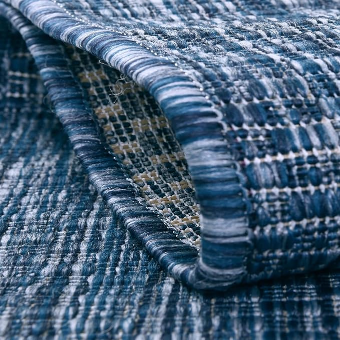 Unique Loom Collection Casual Transitional Solid Heathered Indoor/Outdoor Flatweave Area Rug (3' 3" x 5' 3" Rectangle, Blue/Navy Blue)