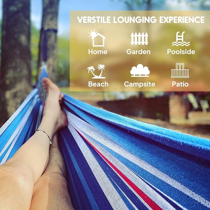 ANYOO Cotton Hammock Portable Camping Hammocks for Hanging Sturdy Garden Comfortable Fabric Hammock with Tree Straps Up to 660lbs with Travel Bag for Camping Outdoor/Indoor Patio Backyard