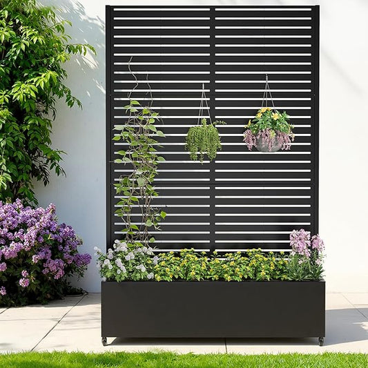 Metal Raised Garden Bed with Trellis & Wheels,70" x 47"x 15.7" Planter Box with Trellis,Privacy Planters for Patio,Garden Bed for Climbing Plants,Suitable for Climbing Plants and Vegetables,Black
