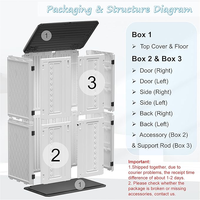 Vertical Resin Storage Shed, 52 Cubic Feet Outdoor Storage Cabinet Waterproof for Garden/Backyard/Home/Pool, Customized Shelves & Lockable(Off White)
