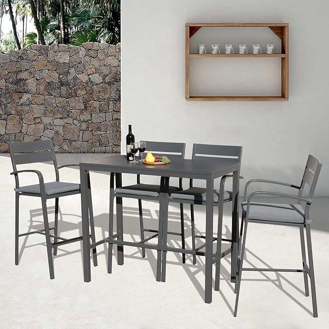 Soleil Jardin Bar Table High Top Table with All-Aluminum Frame Rectangular Pub Table for Indoor & Outdoor Use, Easy Assembly & Low Maintenance, Dark Grey