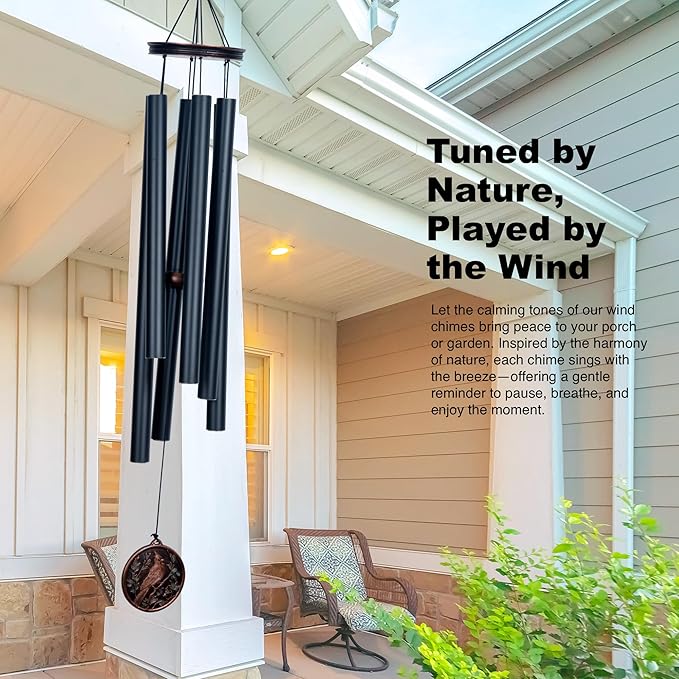 Vanquer Large Wind Chimes for Outside Deep Tone - 46'' Outdoor Clearance, Windchimes Outdoors, Memorial Wind Chimes, Sympathy Gift, Patio, Garden, Home Décor, Vintage Black (46" Cardinal)