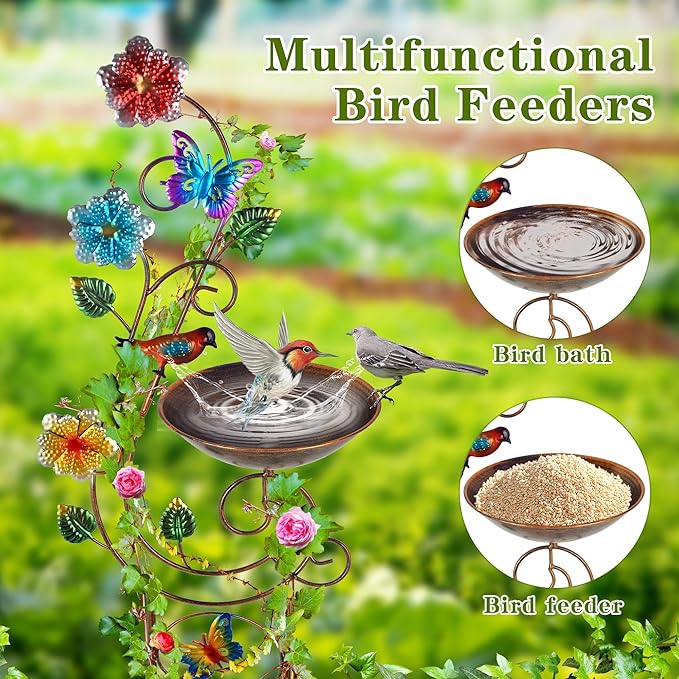 57” Bird Bath with Garden Trellis for Climbing Plants Outdoor, Small Decorative Metal Birdbath Bird Baths, Butterfly (Butterfly)