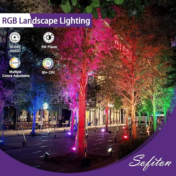 12-Pack Low Voltage Landscape Lighting With RGB+CCT Color Changing, 5W, 12-24V AC/DC, IP65 Waterproof, CRI 90+, Landscape Spot Lights Outdoor for Garden and Yard Uplighting, Bronze, ETL Listed