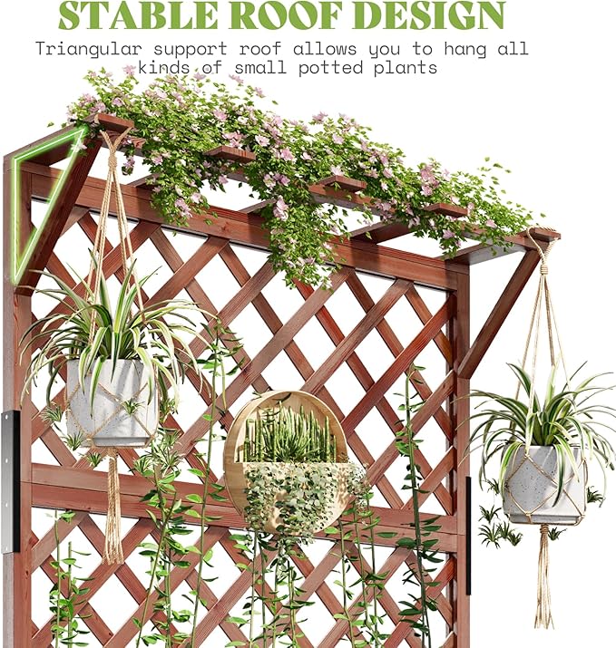 Amerlife 35.4x17.7x72 Inch Raised Garden Bed with Trellis, Wooden Planter Box for Vegetables and Climbing Plants with Drainage Holes