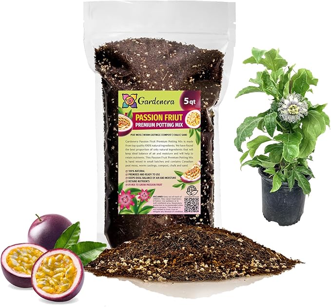 GARDENERA Premium Passion Fruit Potting Soil Mix - Perfect Balance of Nutrients, Drainage, and Aeration for Thriving Passion Fruit Vines - 5 Quart