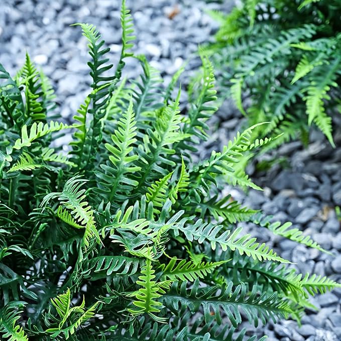 UV-Resistant Artificial Plants Faux Ferns – Certified Fade-Proof Outdoor Decor – Realistic Green Leaves Fake Greenery for Patio, Planters Front Porch Garden, and Landscaping 16 Bundles