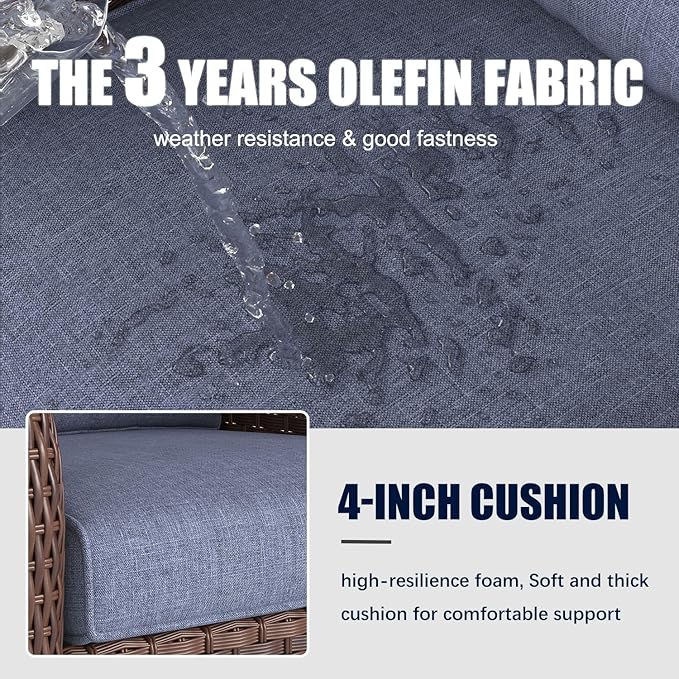 LayinSun 7 Pieces Outdoor Patio Furniture Set with Fire Pit Table, Rattan Wicker Sectional Swivel Rocker Chairs Sets