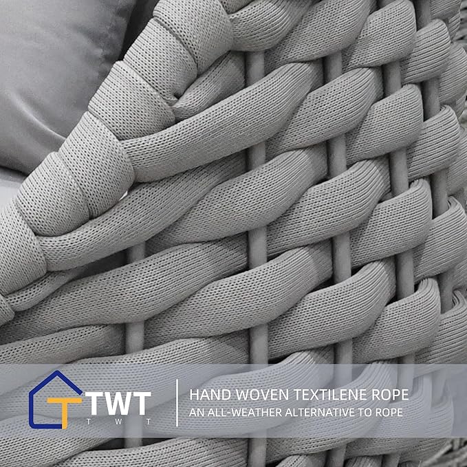 5 Pieces Patio Furniture Set, Outdoor Rope Conversation Sectional Patio Sofa with 5 Seater for Backyard, Porch, Modern Armchairs with Thickness Cushions and Side Table, Light Grey