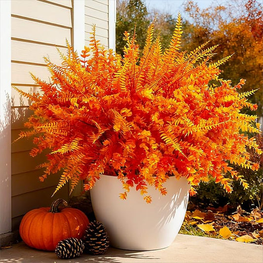 Ivydale Artificial Fake Fall Mums Flowers Plants for Outdoor Outside, 12 Bundles Faux Autumn Orange Daisy Plastic Greenery Realistic UV Resistant for Front Door Porch Patio Balcony Garden Yard Decor