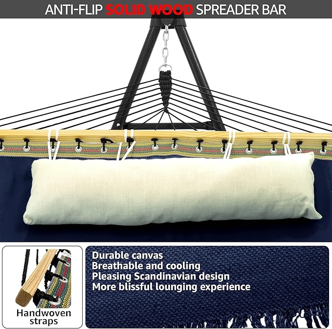 Tranquillo Unity Adjustable Hammock Stand, 800 lbs Capacity Steel Double Hammock Stand for 2 Persons, Premium Pre-Assembled Stand for Indoor Outdoor, Navy