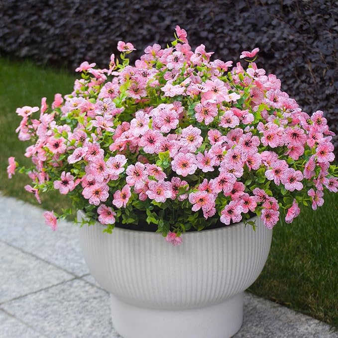 Pink Artificial Outdoor Flowers 12 Bundles Vibrant Wild Flowers Silk Daisy Faux Floral Plants Arrangements for Porch, Yard, or Flower Bed Decor (Pink Daisy)