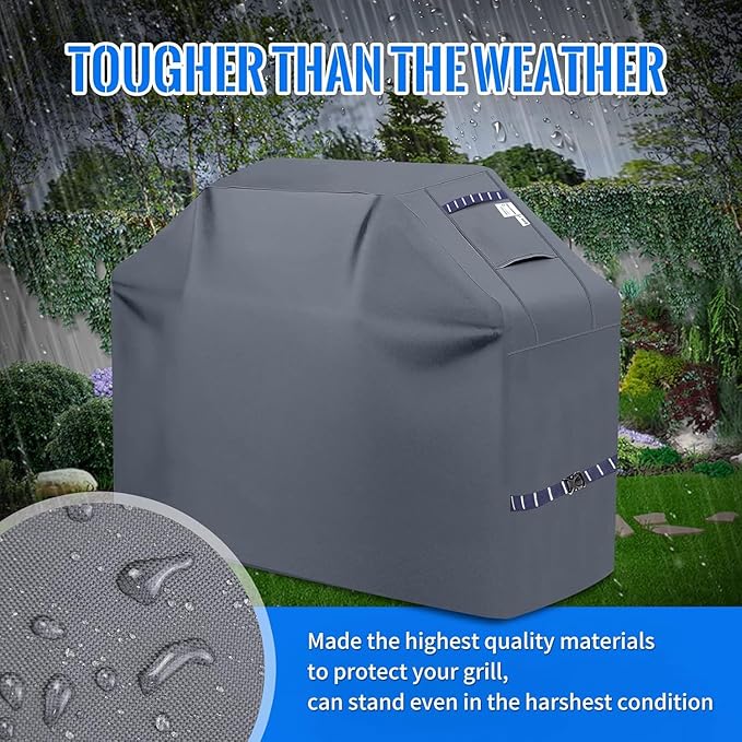 59" Grill Cover Heavy Duty Outdoor BBQ Covers for Outdoor Waterproof Fade Resistant Gas Cover, All Weather Protection Gas Grill Covers for Weber Genesis Charbroil, Grey