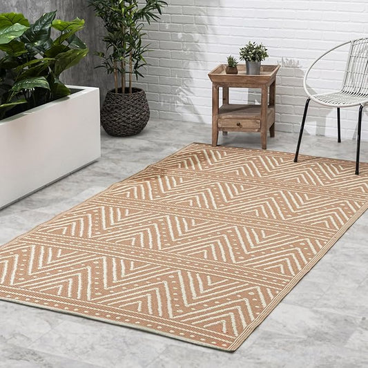 Fab Habitat Chevron Outdoor Rug - Waterproof, Fade Resistant, Crease-Free - Premium Recycled Plastic - Striped - Patio, Porch, Deck, Balcony - Patan - Coral - 5 x 8 ft