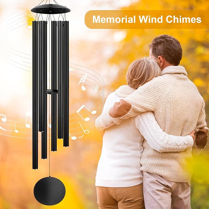 66" Large Wind Chimes for Outside Deep Tone with 6 Heavy ⌀ 1.2" Tubes - Soothing Windchimes Outdoors for Garden Patio Hanging Decor, Memorial Sympathy Gifts for Loss of Loved One (Black, 66")