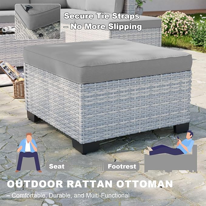 12-Piece Patio Furniture Set, Outdoor Patio Furniture with Swivel Chairs Set, Ottomans, Modular Patio Sofa, Dual-Strand Wicker Rattan, Rust-Resistant Frame, Grey