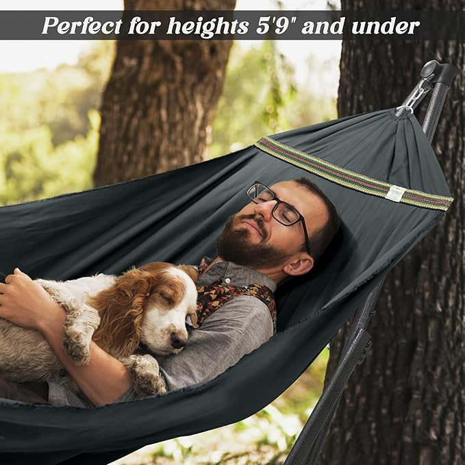 Tranquillo Uniki Collapsible Hammock with Stand, 550 lbs Capacity, No-Screw Instant Setup, Foldable and Portable, Perfect for Garden and Camping, Includes Premium Carry Bag, Grey