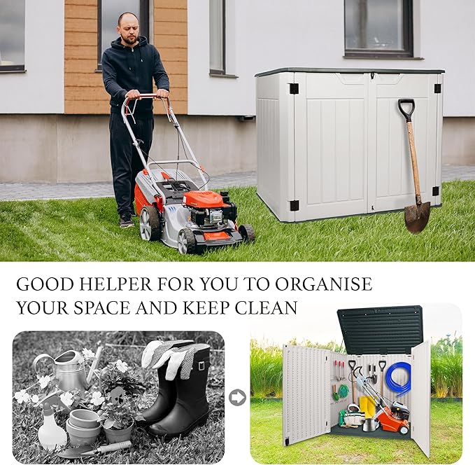 47 Cu ft Outdoor Storage Shed, Resin Outdoor Storage Box for Patio Yard Weatherproof Outdoor Storage Cabinet for Tools Pool Supplies - Lockable Deck Boxes Outdoor Waterproof(Creamy White)