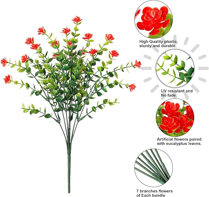 Ivydale Artificial Fall Mums Faux Flowers Plants for Outdoor Outside, 12 Bundles Fake Autumn Orange Daisy Flower Plastic Greenery Realistic UV Resistant for Front Porch Patio Balcony Garden Yard Decor