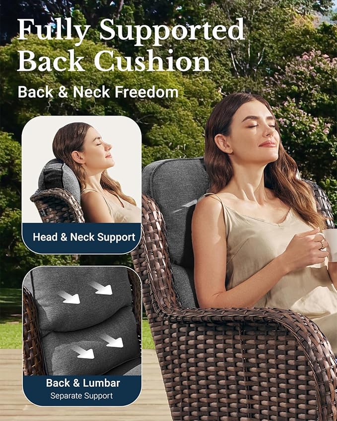 HILLGA Luxury Patio Furniture Set with 6-Inch Thick Cushions, High Back Outdoor Swivel Rocker Chairs and Patio Couch, 6-Piece All Weather Conversation Set for Porch Deck Pool Yard, Dark Grey (V3)