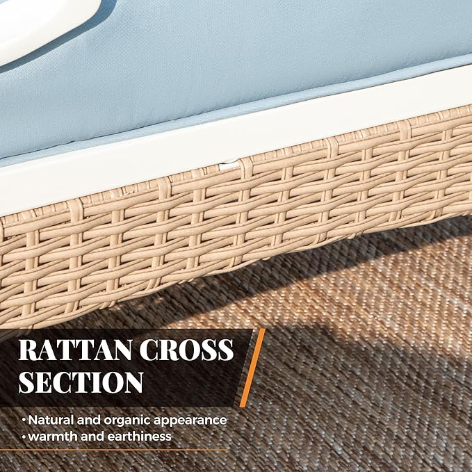 6 Piece Patio Furniture Set, 2 x Fixed Chair, 2 x Rocking Chair, 1 x 3-Seat Sofa with Marbling Coffee Table, All Cushioned 7 Seats Outdoor Conversation Set for Lawn Garden Backyard, Blue