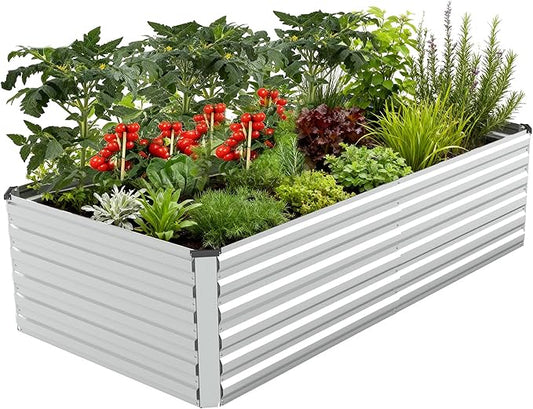 FOOWIN 8x4x2ft Galvanized Raised Garden Bed, Planter Raised Garden Boxes Outdoor, Large Metal Raised Beds for Gardening, Garden Bed for Vegetables, Flowers, Herb,478 Gallon Capacity, Silver