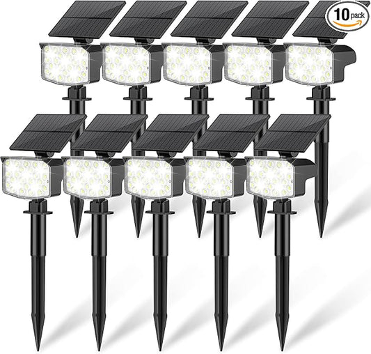 Solar Spot Lights Outdoor Waterproof Adjustable Solar Powered Landscape Lights for Yard 3 Long Time Lighting Modes Spotlights for Pathway Garden Outside Wall Pool Porch- 10 Pack, Cool White