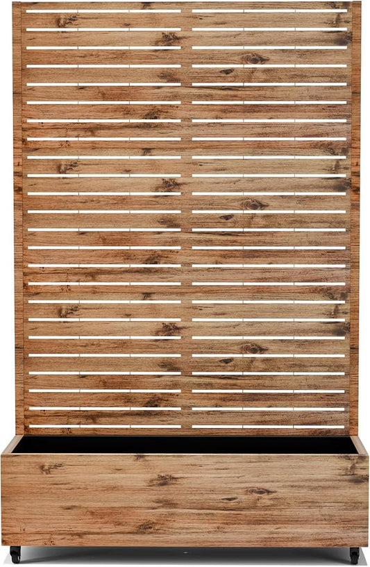 Raised Garden Bed with Trellis and Wheels,73"x47"x16" Metal Raised Garden Bed,Brown Wood Finish Metal Planter with Climbing Trellis for Vines & Vegetables