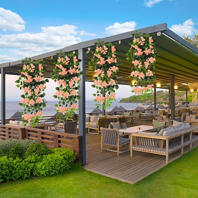 Artificial Hanging Flowers Bougainvillea, UV Resistant Fake Plastic Faux Flower Fabric Vine for Indoor Outdoor Garden Porch Eave Wedding Wall Décor Fall Decorations