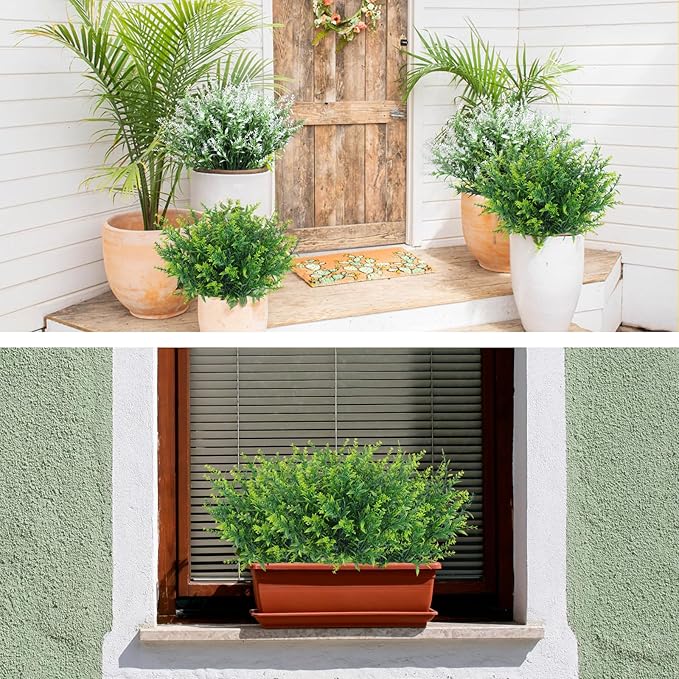 RECUTMS Fake Plants Artificial Spring Plants Outdoor Fake Flowers for Outdoor Artificial Flowers UV Resistant Artificial Plants Outdoor Front Porch Spring Decorations for Home(Green)