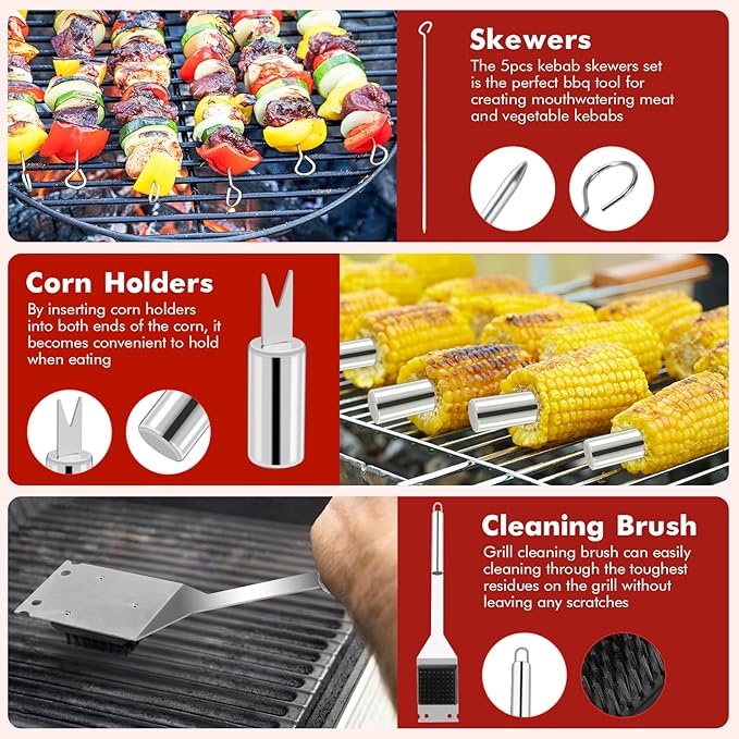Grilling Accessories, BBQ Accessories, 15Pcs Grill Set, Grill Tools, Grill Accessories with Carrying Bag, Stainless Steel Grill Utensils Set, Grill Kit for Outdoor Camping, Grill Gifts for Men Father