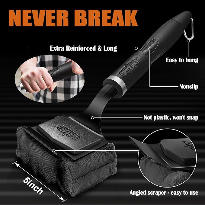 GRILLART Bristle Free Grill Brush Kit, Reinforced Outdoor Grill Brushes, Safe Cleaning Tools with Replaceable Heads, Grill Scraper BBQ Accessories, Men/Dad Gifts