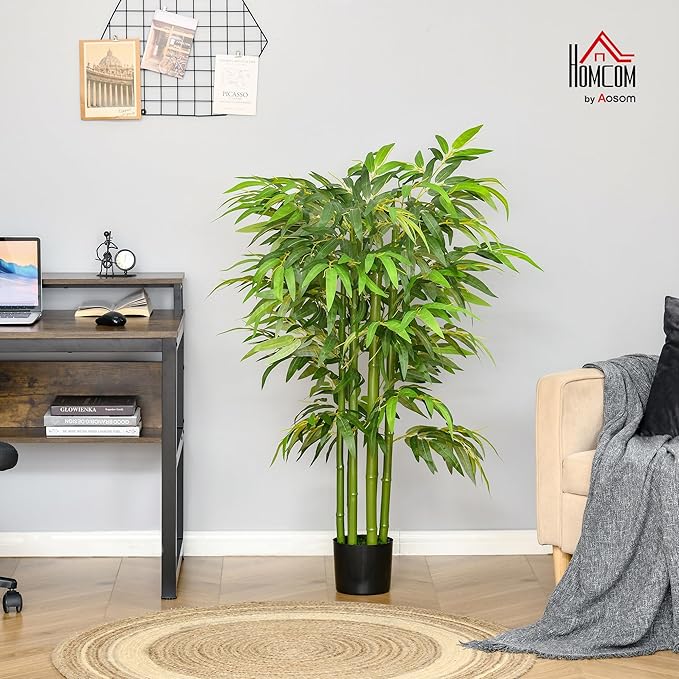 HOMCOM 4.5FT Artificial Bamboo Tree, Decorative Faux Plant in Nursery Pot for Indoor or Outdoor Decor
