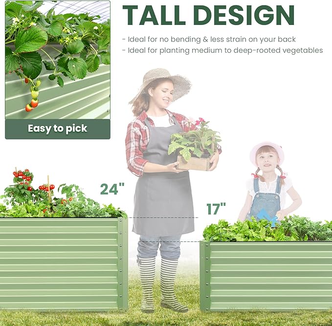 Galvanized Raised Garden Bed Box Outdoor 24" Tall Raised Garden Beds Outdoor Garden Planter Raised Beds for Gardening Outdoor Raised Metal Raised Garden Beds for Vegetables 48"X36"X24", Sage Green