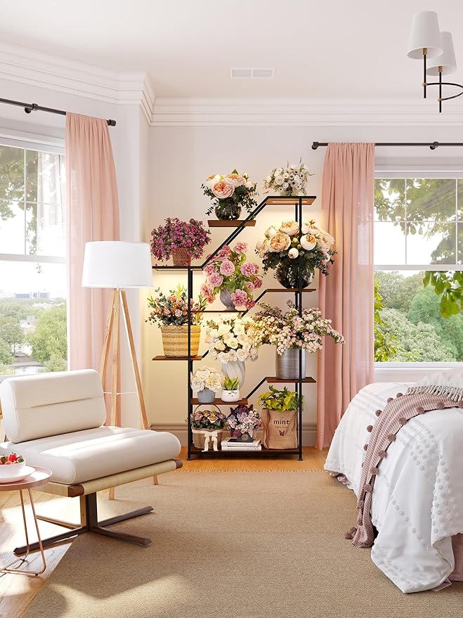 Lighted Plant Stand with Grow Lights – Multi Tier Metal Shelf Rack for Indoor Succulent Flower Tree or Herb Display