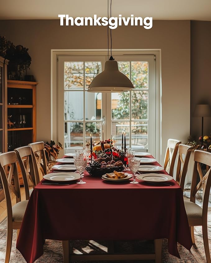 Pureegg Plastic Table Cloth Disposable 8 Pack, 54 x 108 Inch Table Cloths, Party, Thanksgiving Decorations, Harvest, Fall Tablecloths, Rectangle, Maroon Plastic Cover, Leakproof & Sturdy, Burgundy