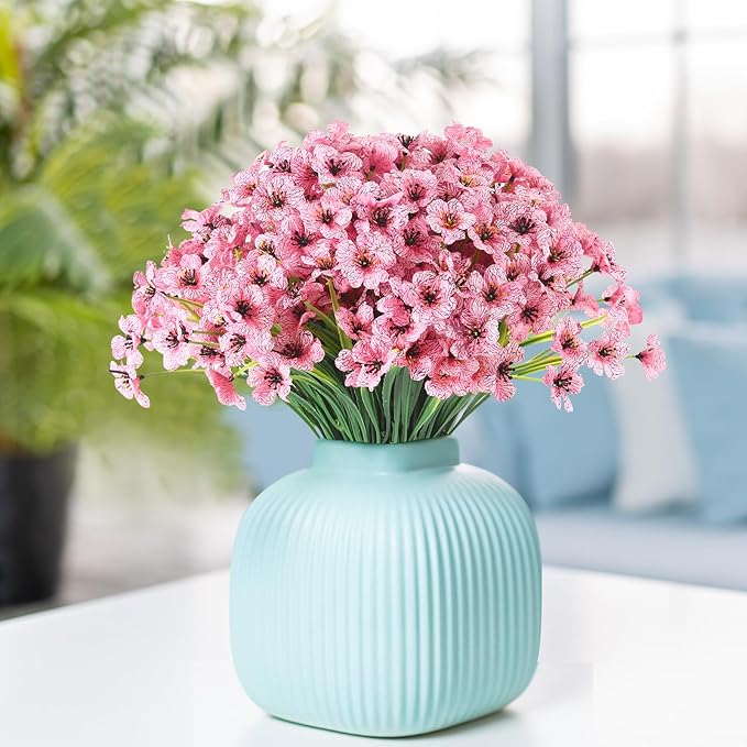 22Bunches of Outdoor Artificial Flowers, UV Resistant Fake Flowers Artificial Silk Flowers with Plastic Plants for Indoor Outdoor Front Porch Hanging Planter Decoration (22 Pink)