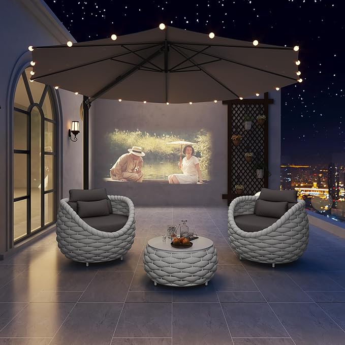 TWT Aluminum Outdoor Patio Furniture Set, 4 Textilene Armchairs Modern Outdoor Conversation Set Outdoor Single Sofa with Upgrade Cushion and Coffee Table for Balcony